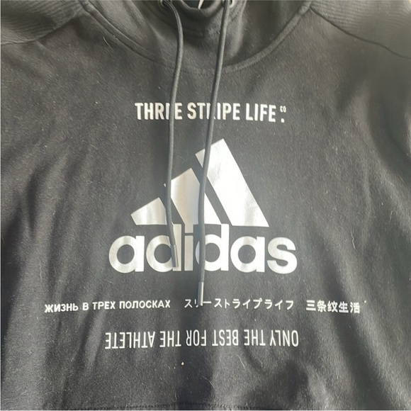 Adidas Size Medium Black Post Game Ribbed Short-Sleeve Hoodie Sweatshirt. - Picture 2 of 5